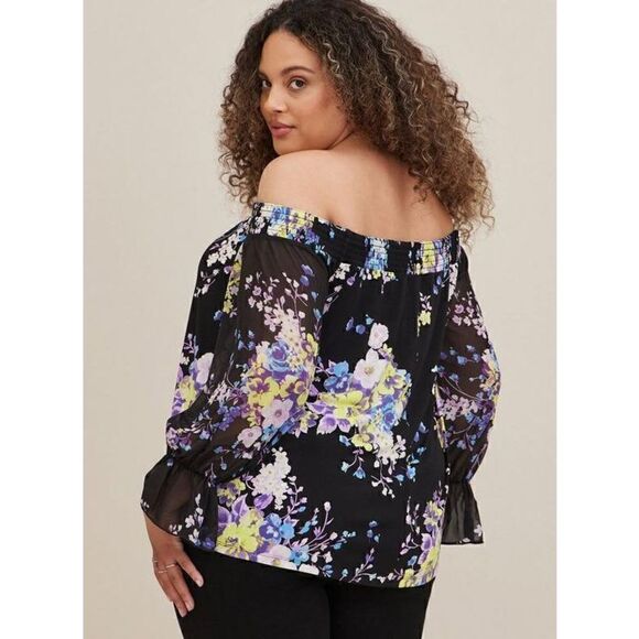 Torrid Off-Shoulder With Chiffon Sleeves Swing Top (Sz 1) - Picture 3 of 6